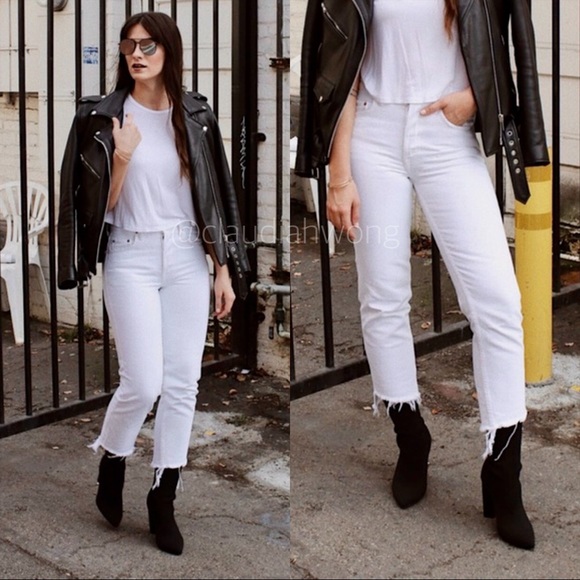 GRLFRND Helen High Rise Button Fly Straight Leg Jeans in Sweet City Woman White - Picture 5 of 14